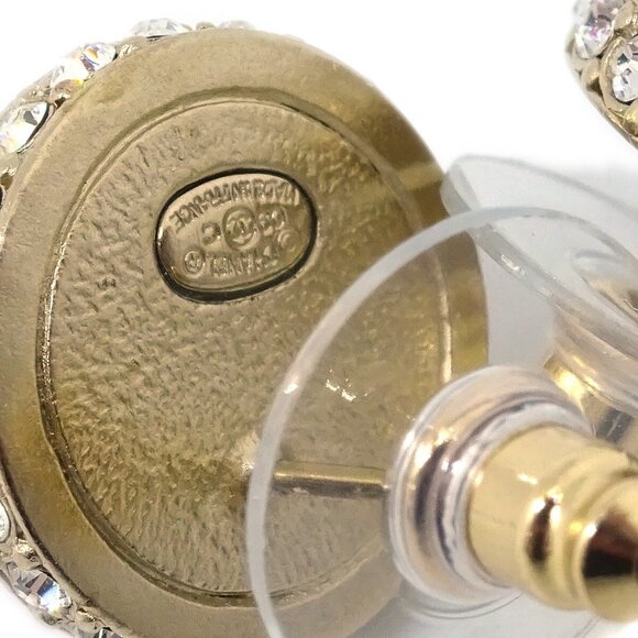 Chanel Button Piercing Earrings Rhinestone Pink - Picture 4 of 8